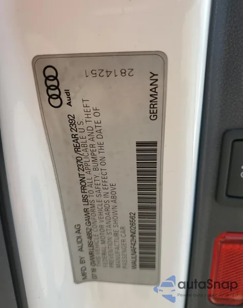 2017 Audi A4 Premium Plus from USA, damaged, VIN WAULNAF42HN026562